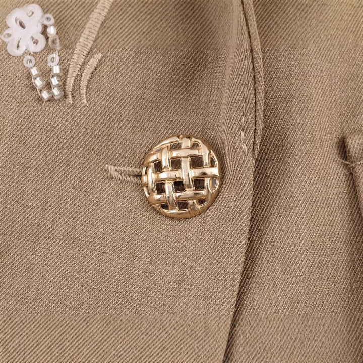 Damen Ärmelloser Weste-Blazer und Weite Stickhose Zweiteiler Drune