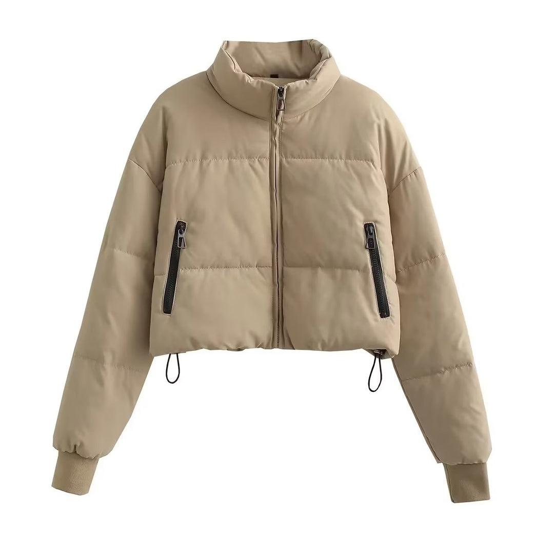Damen nan cropped Steppjacke mit hohem Kragen, elastischen Bündchen und verdecktem Kordelzug Drune