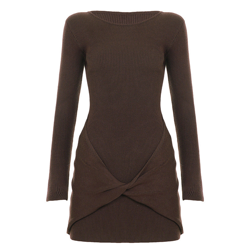 Damen nan geripptes Minikleid mit Wickel-Twist und figurbetonter Silhouette Drune