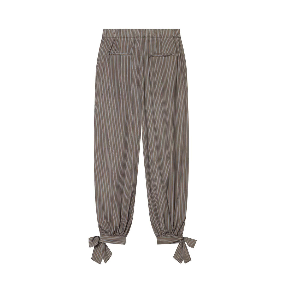 Damen Gestreifte Relaxed-Hose mit elastischem Taillenbund und bindbaren Knöchel-Schleifen Drune