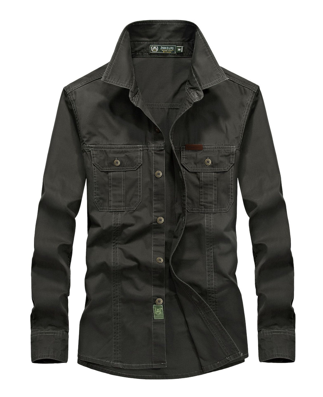 Herren leichtes Canvas-Fieldhemdjacke mit Brustpattentaschen und verstärkten Nähten Drune