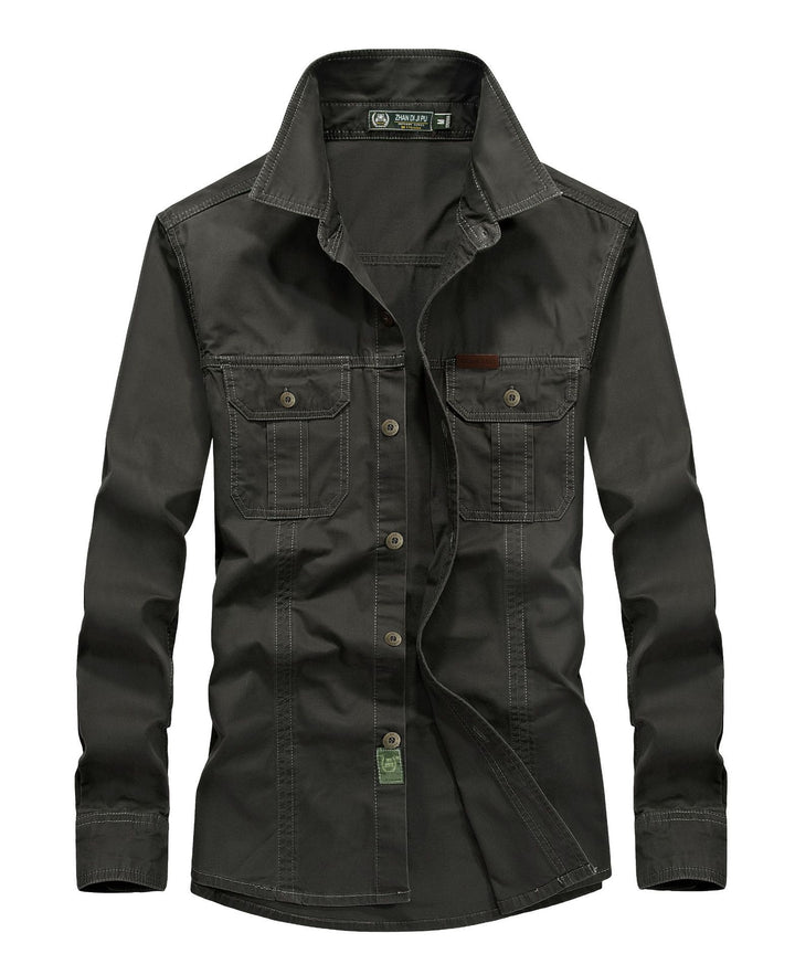 Herren leichtes Canvas-Fieldhemdjacke mit Brustpattentaschen und verstärkten Nähten Drune