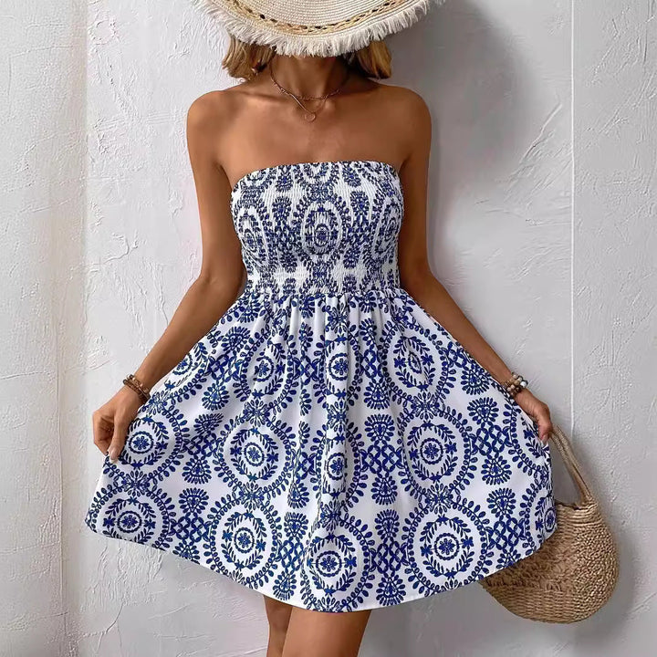 Damen Strapless Sommerkleid mit floralem Muster Drune