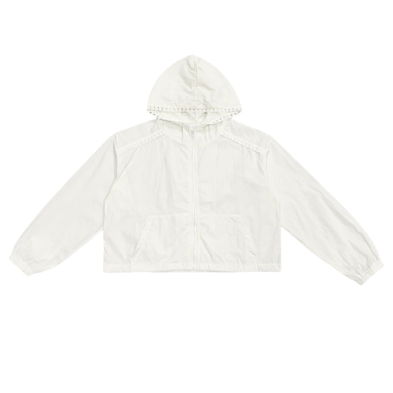 Damen modische cropped Jacke mit verstellbarem Kapuzenkragen Drune