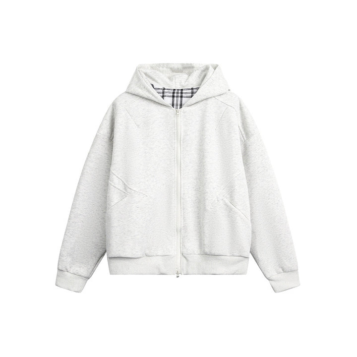 Unisex Kapuzen‑Sweatjacke mit Zweiwege‑Reißverschluss und kariertem Kapuzenfutter Drune