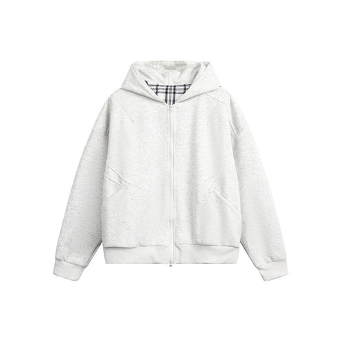 Unisex Kapuzen‑Sweatjacke mit Zweiwege‑Reißverschluss und kariertem Kapuzenfutter Drune
