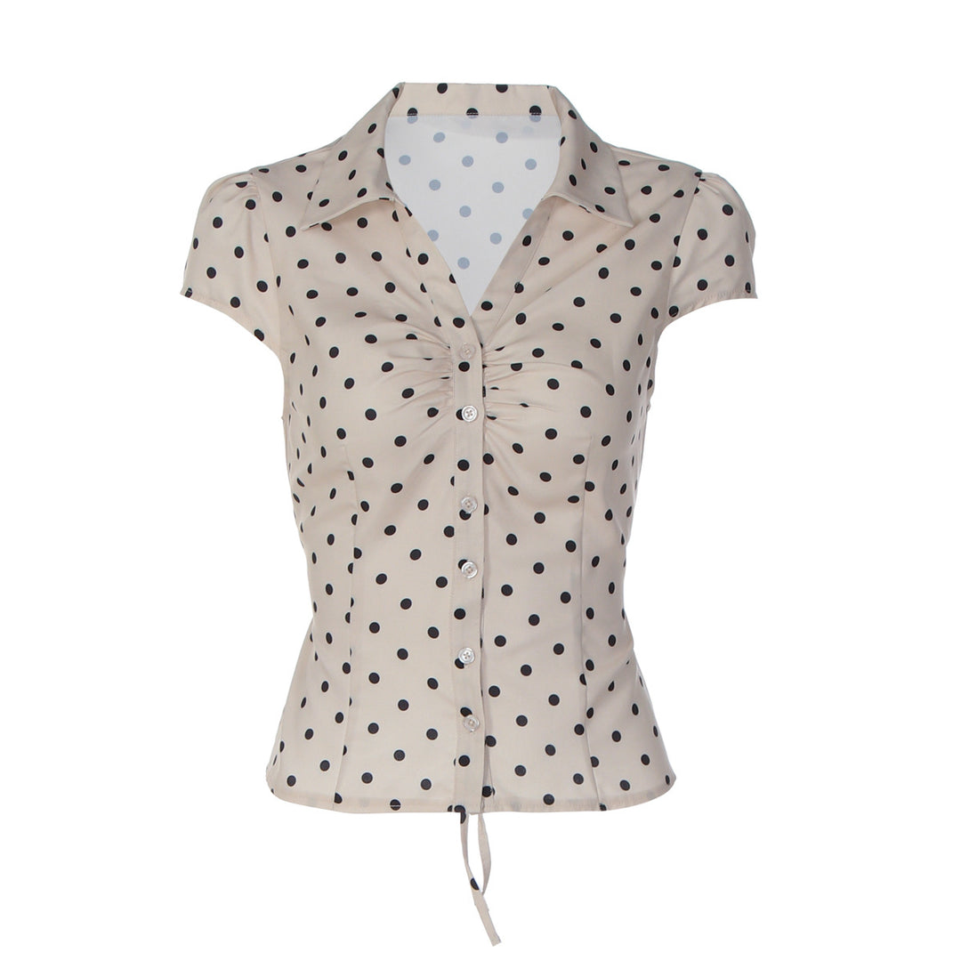 Damen Polka-Dots Bluse mit raffiniertem Knopfdesign Drune
