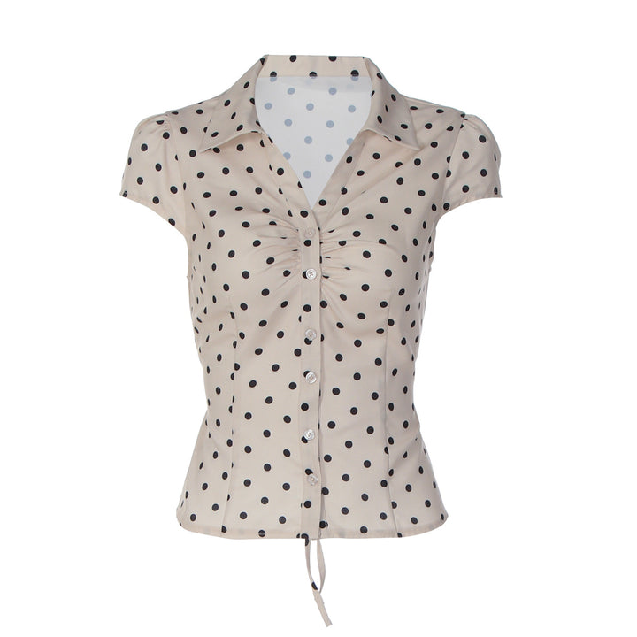 Damen Polka-Dots Bluse mit raffiniertem Knopfdesign Drune