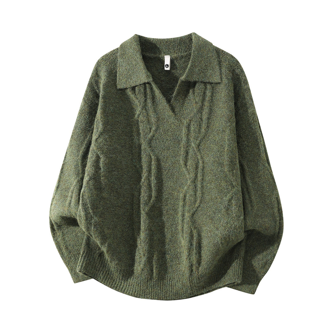 Damen Oversize Mohair‑Optik Zopfstrickpullover mit Polokragen und V‑Ausschnitt Drune