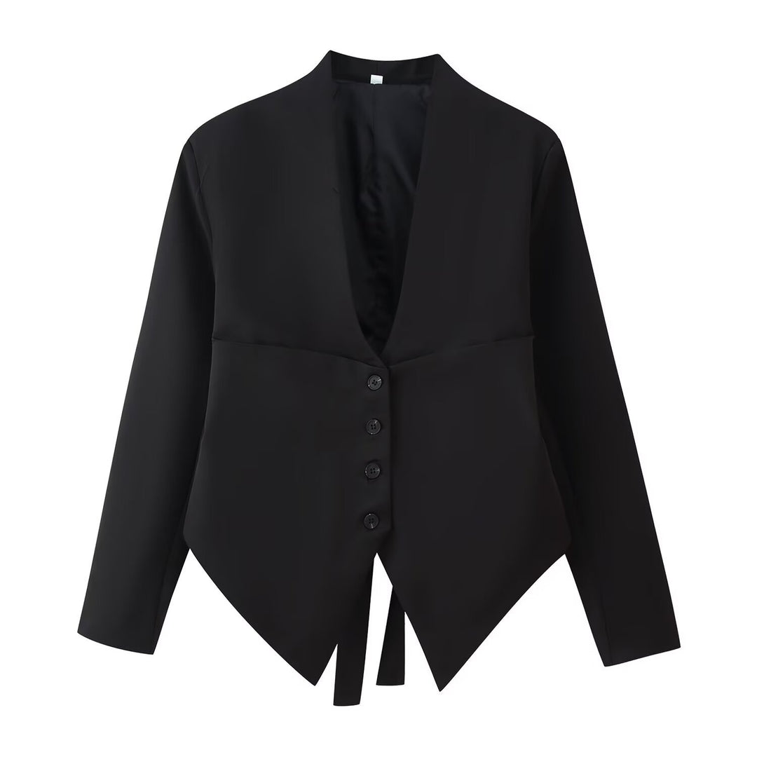 Damen Taillierte Blazerjacke mit Schalkragen, asymmetrischem Zipfelsaum und Knopfverschluss Drune