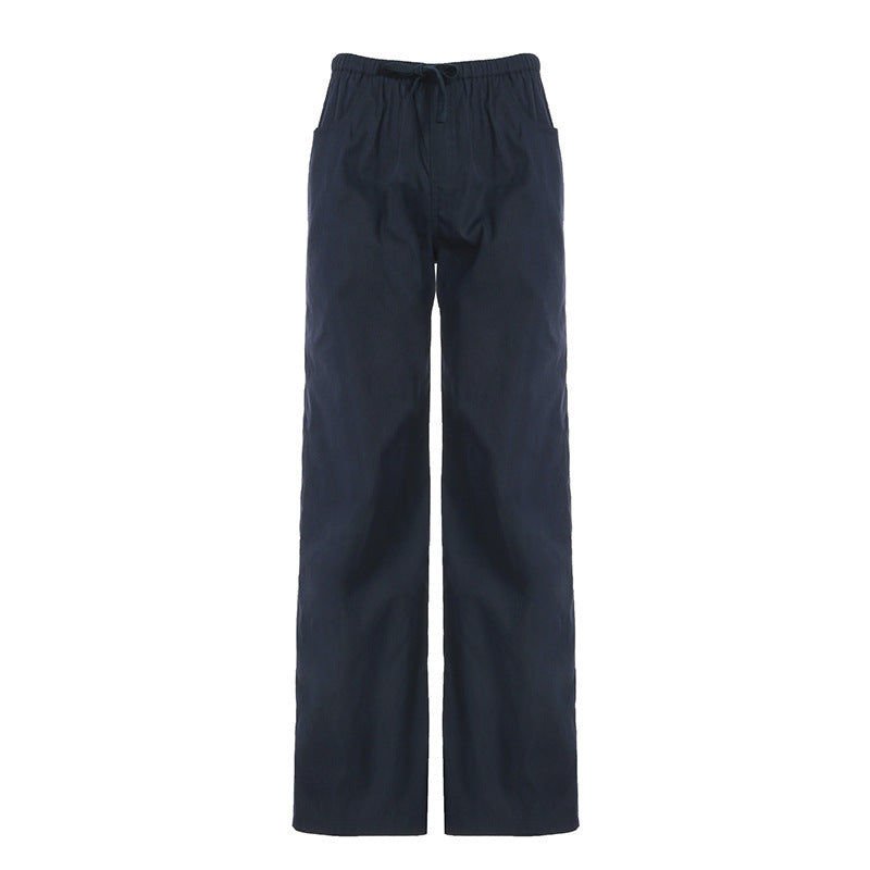 Damen Weite Baumwoll-Hose mit Elastikbund, Tunnelzug und Eingrifftaschen Drune