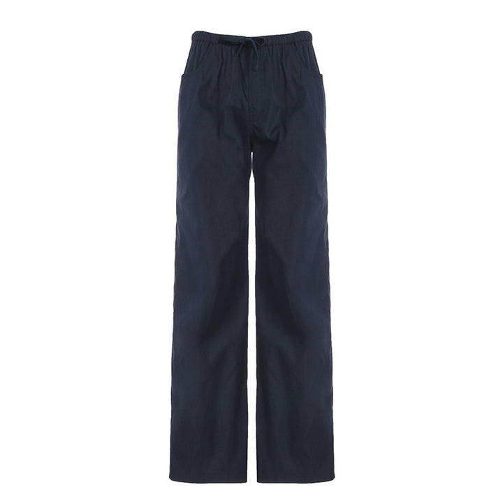 Damen Weite Baumwoll-Hose mit Elastikbund, Tunnelzug und Eingrifftaschen Drune