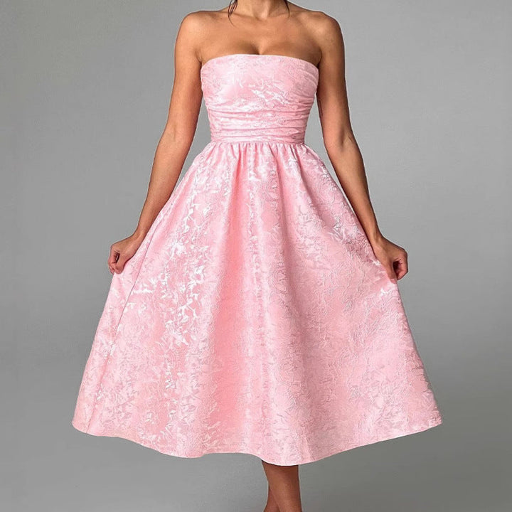 Damen Cocktailkleid mit schimmerndem Stoff und figurbetontem Oberteil Drune