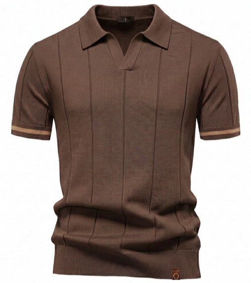 Herren nan strukturiertes Feinstrickpoloshirt mit offenem Reverskragen Drune