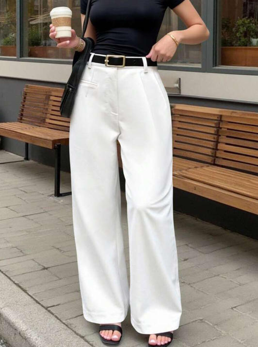 Damen Elegante und bequeme High-Waist Stoffhose mit breitem Bein Drune