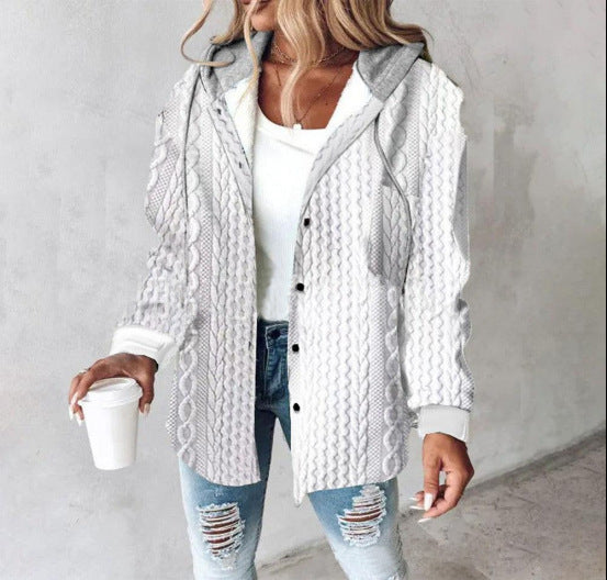 Damen Kapuzencardigan mit Streifen und Druckknopfblende Drune