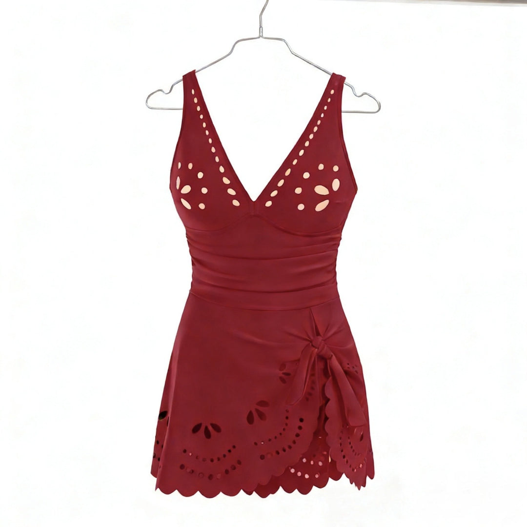 Damen Eleganter Badeanzug mit modischen Ausschnitten und Rüschendetails Drune