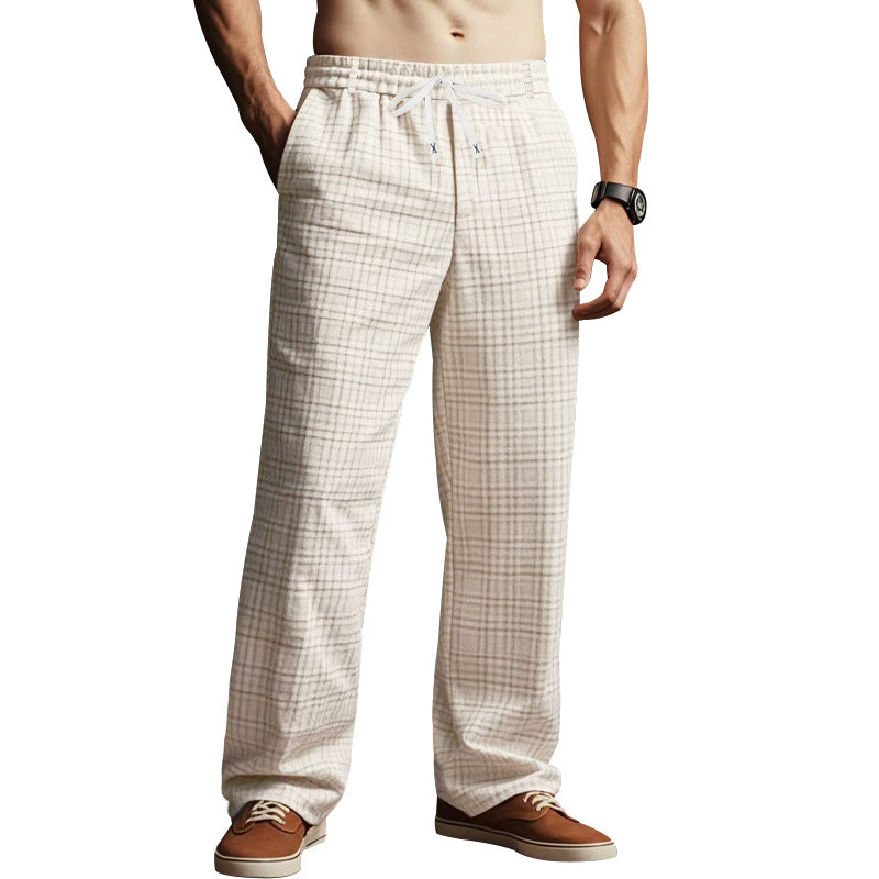 Herren Leichte Relaxed-Fit Karo-Loungehose mit Tunnelzug und weitem Bein Drune