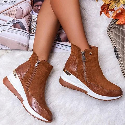 Damen Keil-Sneaker-Stiefelette mit Velours- und Croco-Prägung Drune