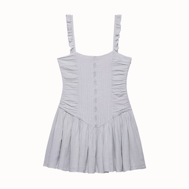 Damen sommerliches Minikleid mit feinen Rüschendetails und strukturierter Passform Drune