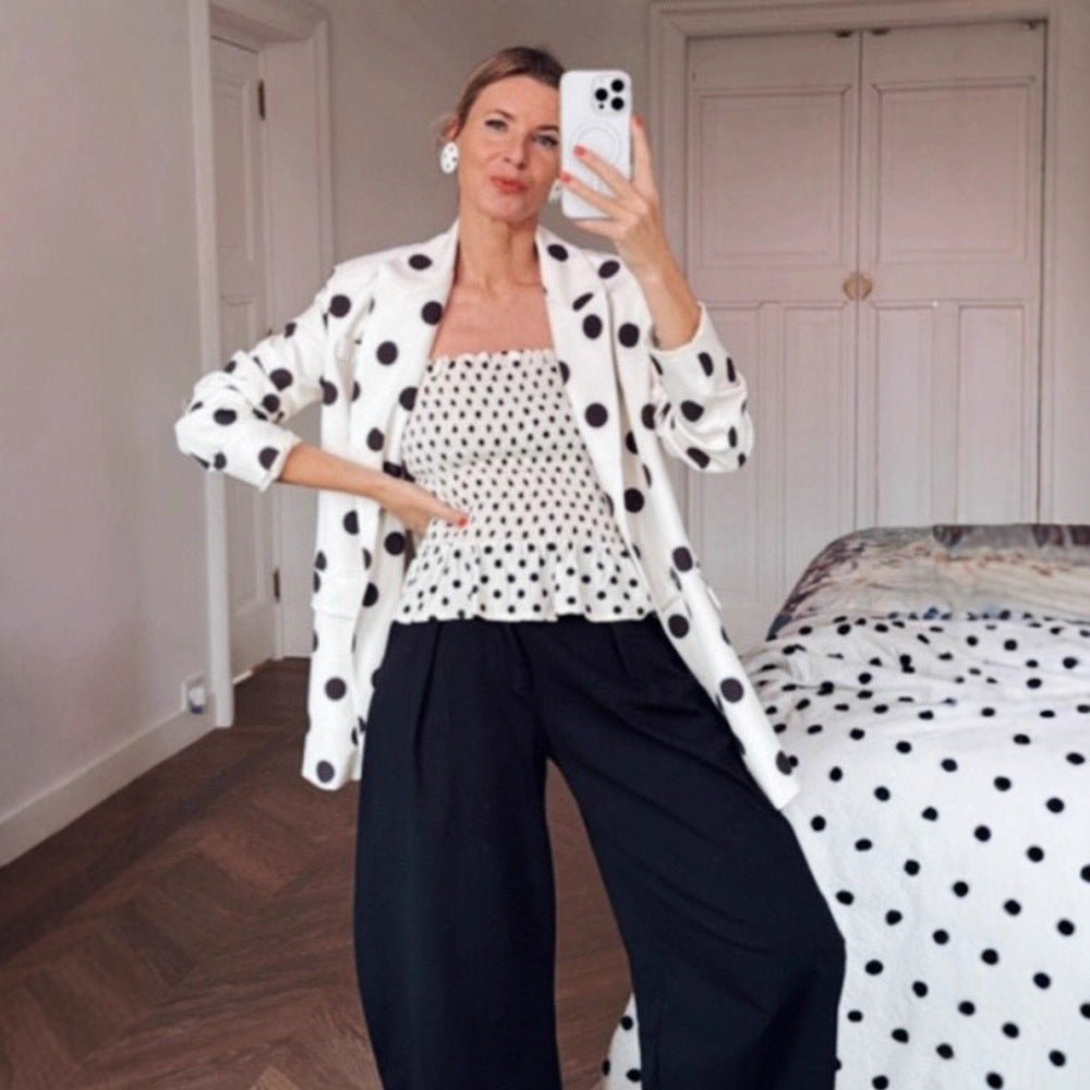 Damen Gepunkteter Longblazer mit strukturierter Schulter und Oversize-Schnitt Drune