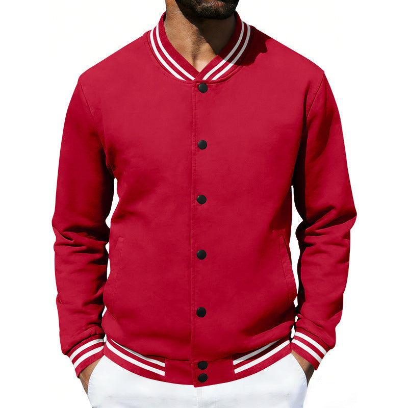 Herren Varsity-Bomberjacke aus Sweat mit gestreiftem Rippkragen Drune