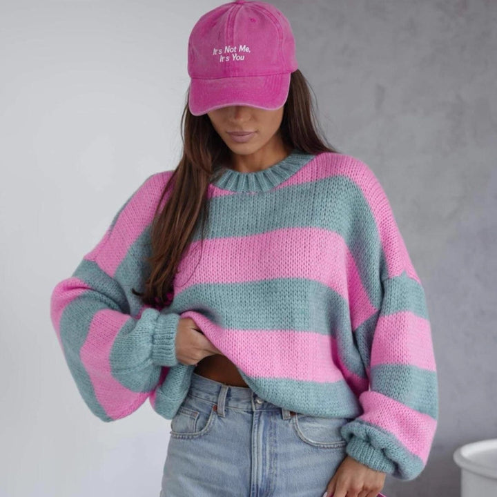 Damen lässiger Strickpullover mit voluminösen Ärmeln und modernen Akzenten Drune