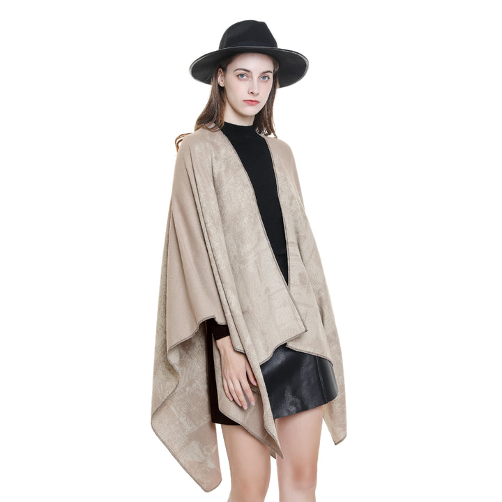 Damen Wollmix-Cape mit grafischem Jacquard, offenem Kimono-Fall und weichfallender Drapierung Drune
