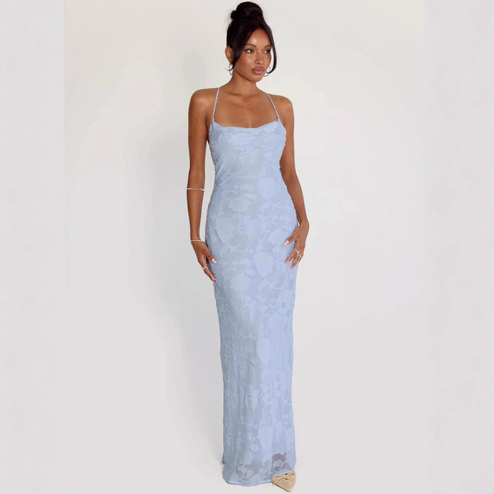 Damen Elegantes Abendkleid mit floralem Spitzenmuster und Spaghettiträgern Drune