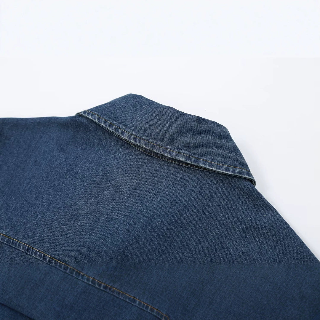 Damen Kurzärmeliges Denim-Hemdkleid mit durchgehender Knopfleiste und Brustklappentaschen Drune