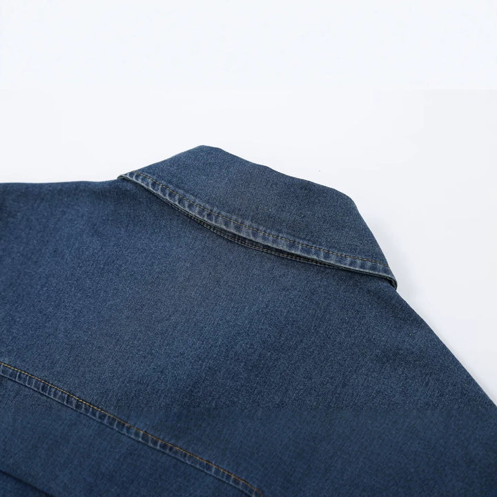 Damen Kurzärmeliges Denim-Hemdkleid mit durchgehender Knopfleiste und Brustklappentaschen Drune