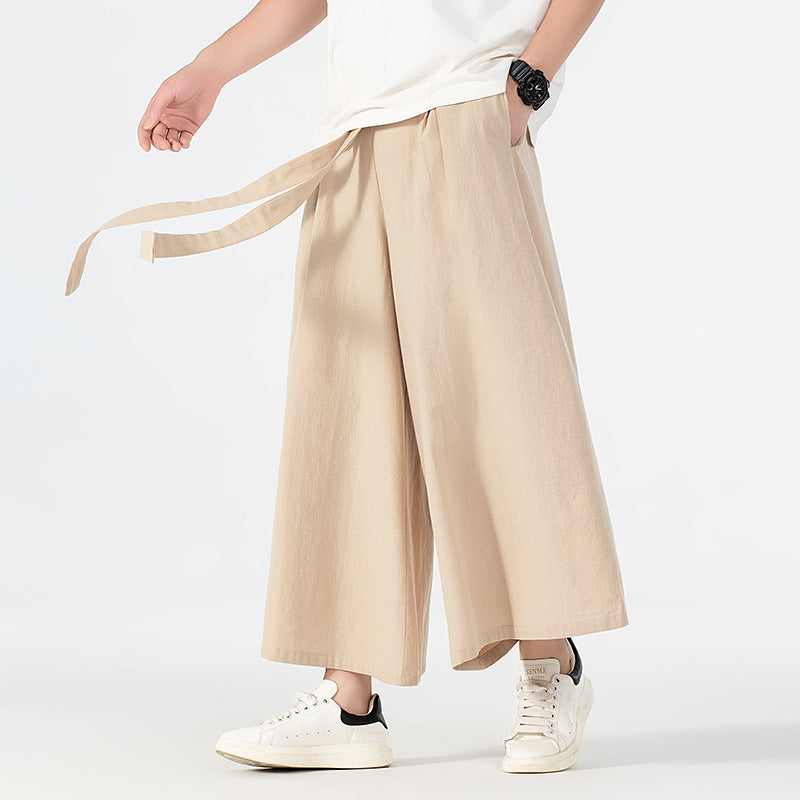 Damen Culotte-Style Hosenrock mit weitem Bein und Bindegürtel Drune