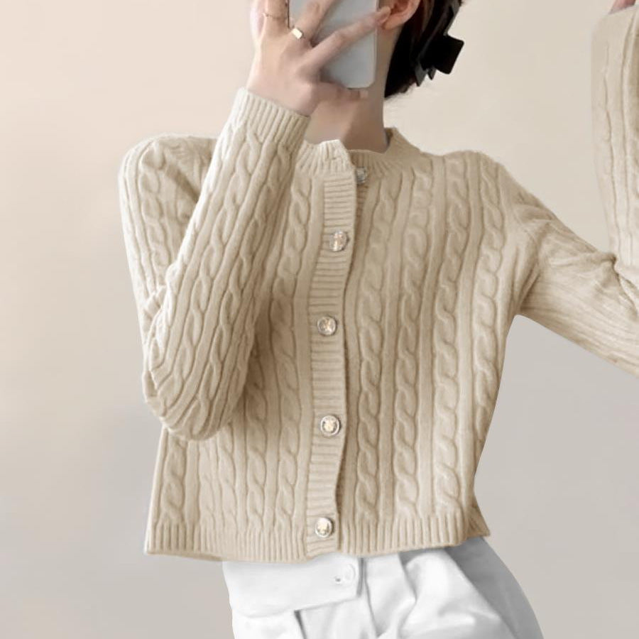 Damen Grobstrickjacke mit Knopfverschluss und schönem Zopfmuster Drune