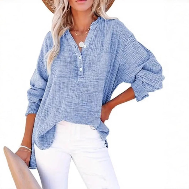 Damen lässige Baumwollbluse mit Knopfleiste Drune