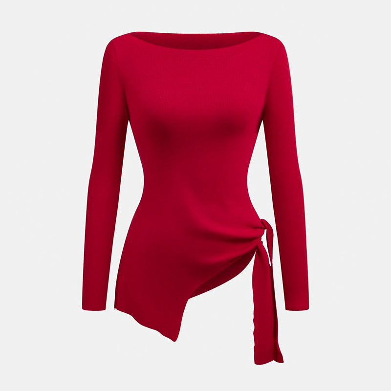 Damen Elegantes Oberteil mit asymmetrischem Schnitt und dekorativem Knoten Drune