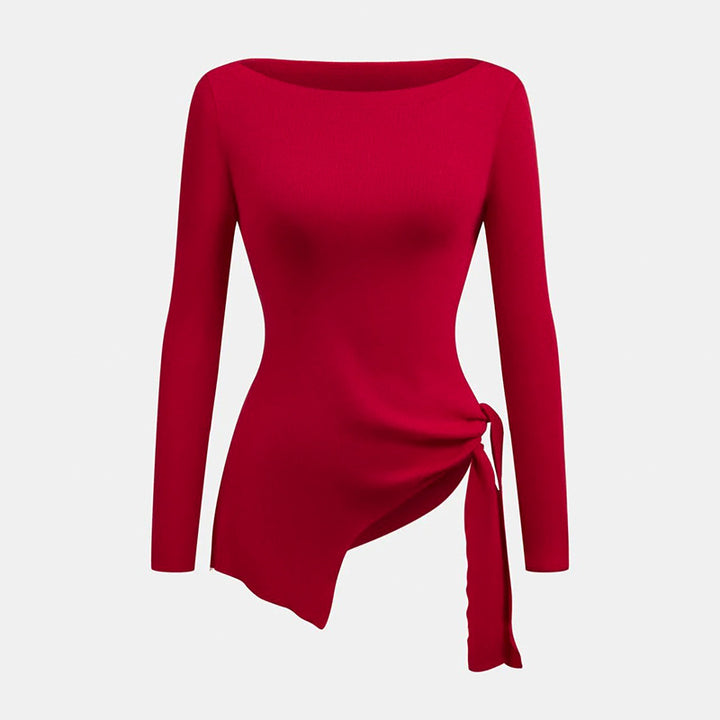 Damen Elegantes Oberteil mit asymmetrischem Schnitt und dekorativem Knoten Drune
