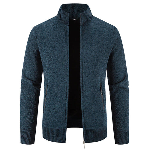 Herren elegante Strickjacke mit hohem Kragen und praktischen Reißverschlusstaschen Drune