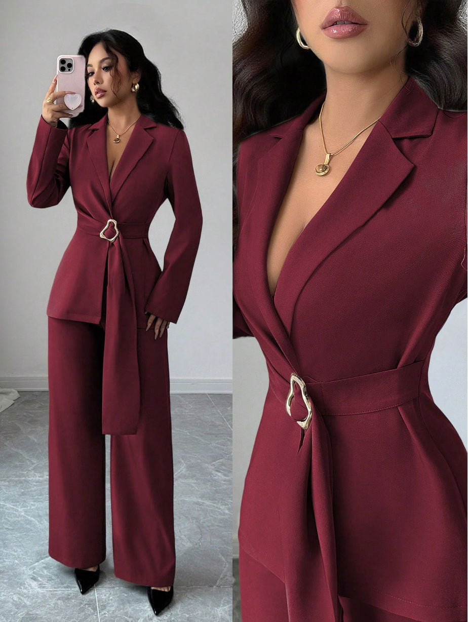 Damen Elegantes Blazer-Kostüm mit Taillengürtel Drune