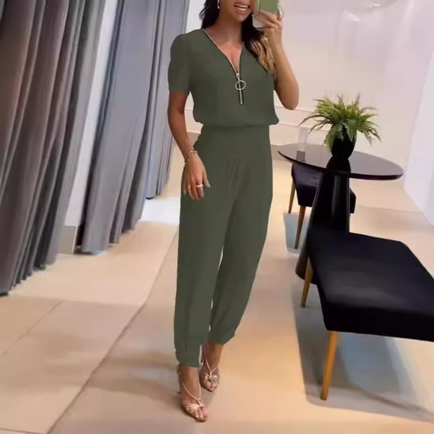 Damen Jumpsuit mit hochgeschlossenem Kragen und seitlichem Reißverschluss Drune