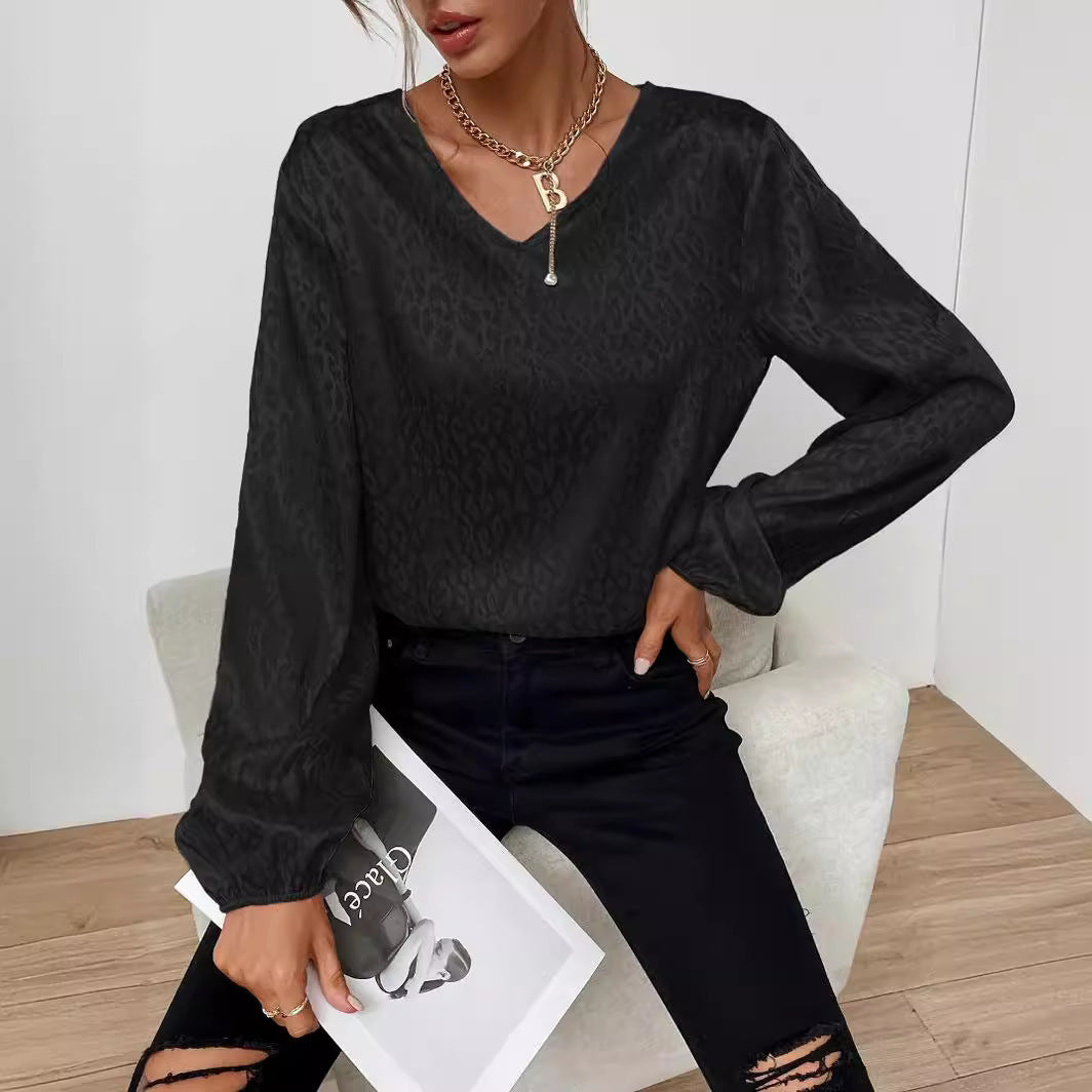 Damen elegante Bluse mit modernem V-Ausschnitt und ausgefallenem Muster Drune