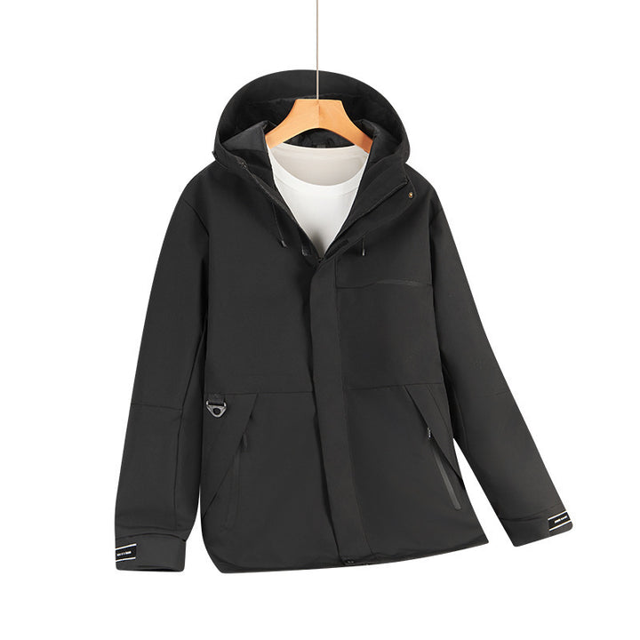 Herren Wasserabweisende Softshell-Kapuzenjacke mit verdeckten Reißverschlüssen und urbanem Schnitt Drune