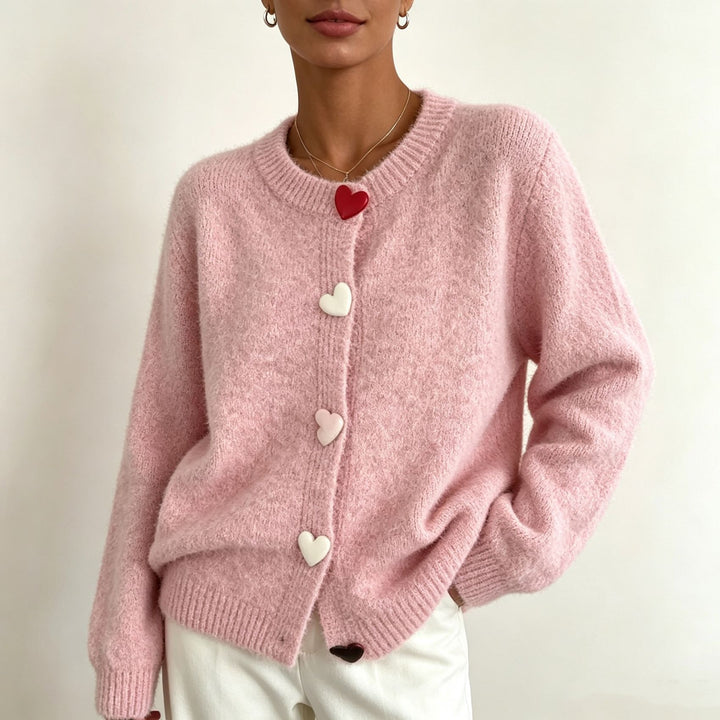 Damen Flauschiger Kurzcardigan mit Herz‑Knopfleiste und Raglanärmeln Drune