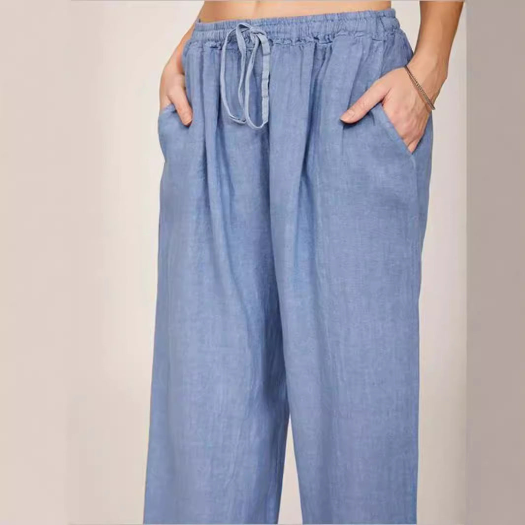 Damen Leinenhose mit weitem Bein und praktischen Seitentaschen Drune