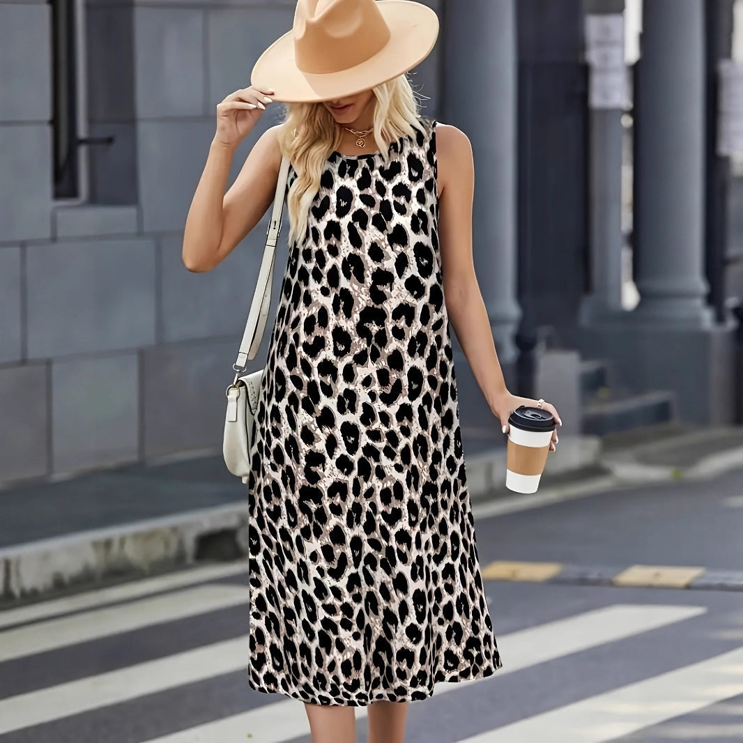 Damen Sommerkleid mit trendigem Leopardenmuster und praktischen Taschen Drune