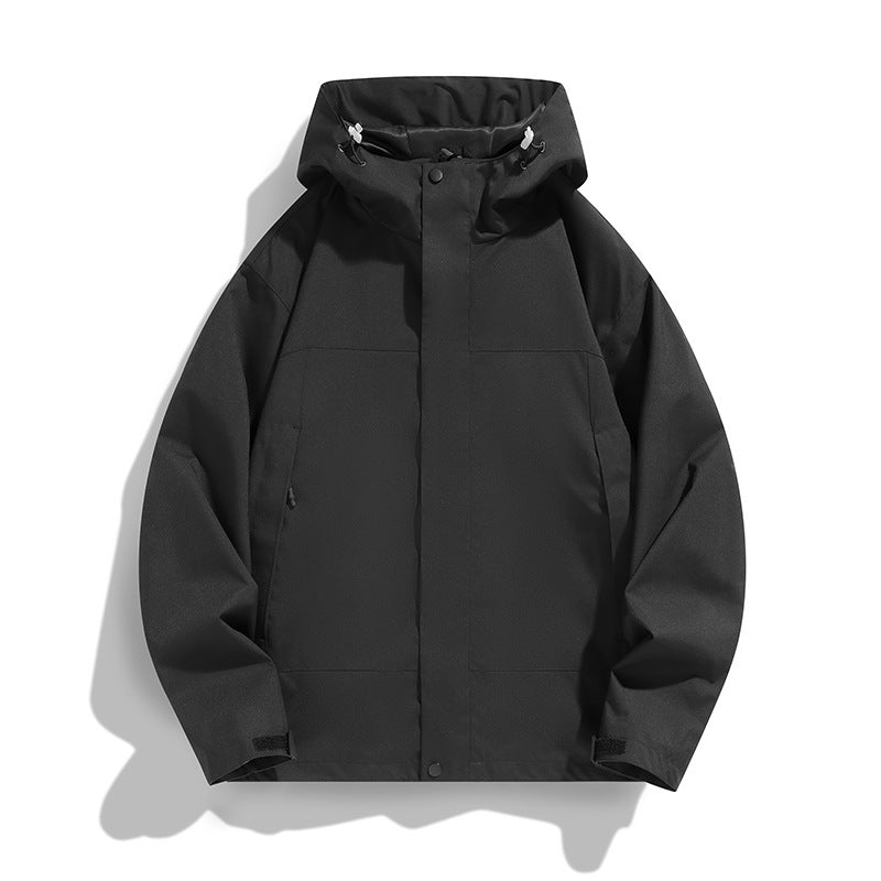 Herren Zweifarbige Softshell-Fieldjacke mit Kapuze, winddichtem Obermaterial und minimalistischen Eingriffstaschen Drune
