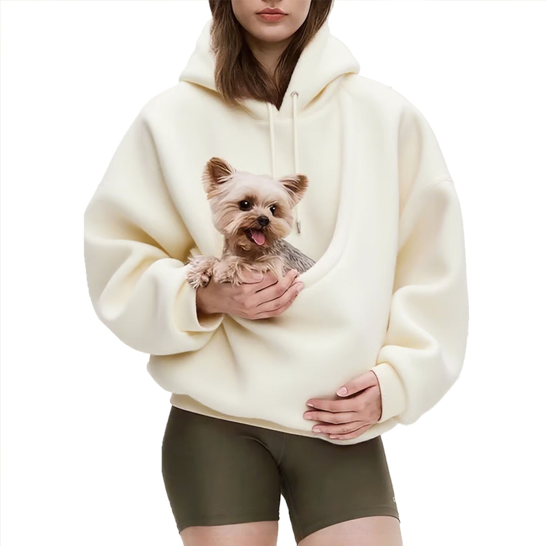 Damen nan Oversize Sherpa-Hoodie mit integriertem Haustiertaschen-Design Drune