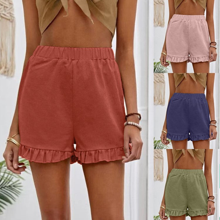 Damen Shorts mit Rüschendetails und Elastischem Bund Drune