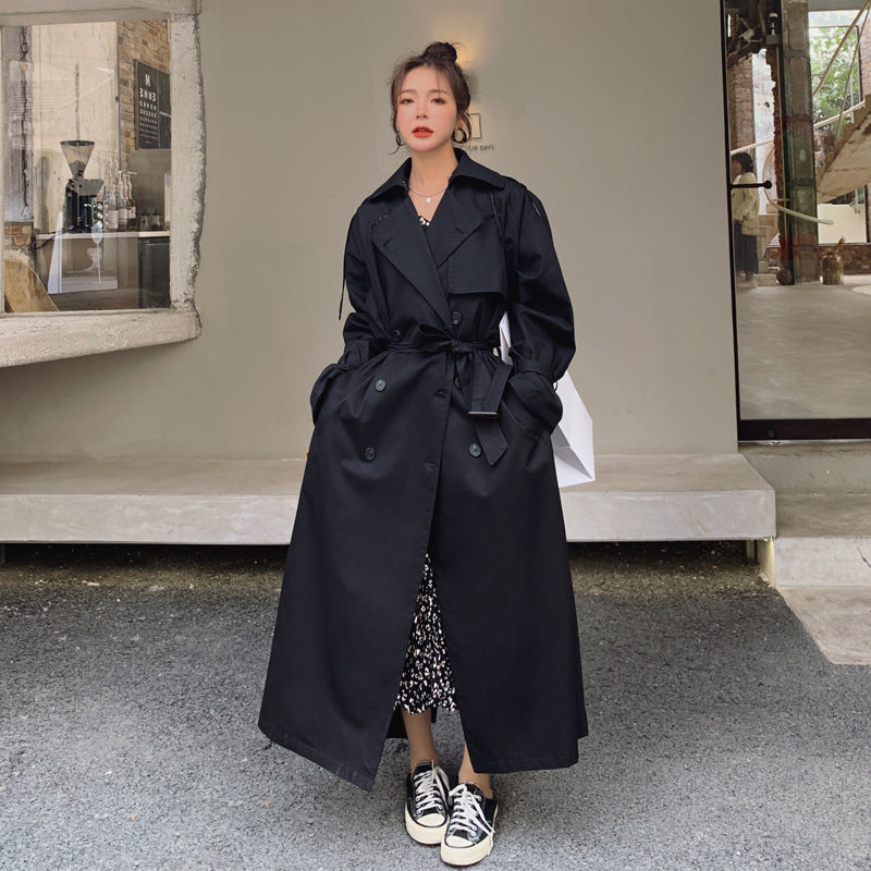 Damen Oversize-Trenchcoat mit Taillengürtel, doppelter Knopfleiste und Sturmklappe Drune