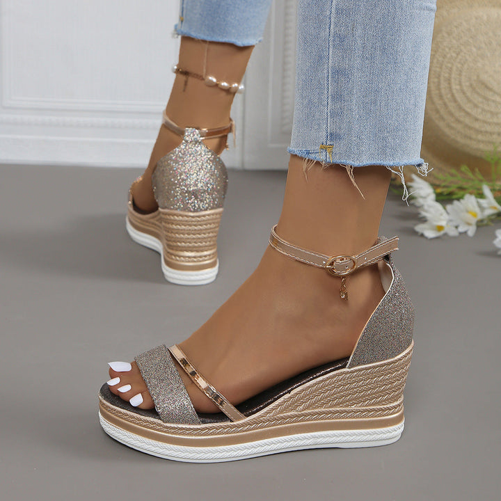 Damen Wedge-Sandalen mit funkelndem Obermaterial und elegantem Riemendesign Drune