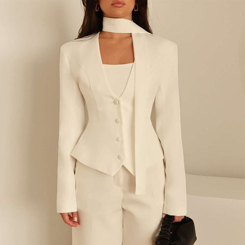 Damen Elegantes tailliertes Blazer-Set mit Weste und Schluppe Drune